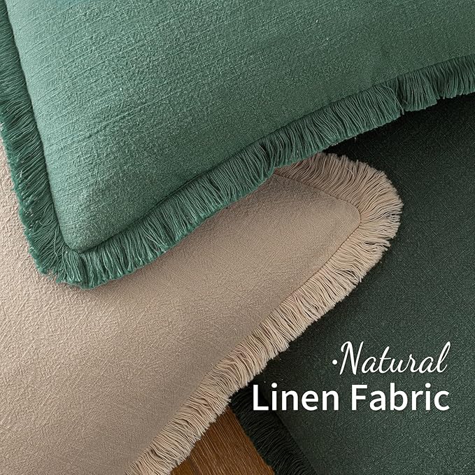 MIULEE Decorative Throw Pillow Covers Neutral Linen Fringe Throw Pillows Set of 2 Army Green Boho Farmhouse Cushion Covers with Tassels for Couch Sofa Bed Living Room Spring Home Decor 18x18 Inch