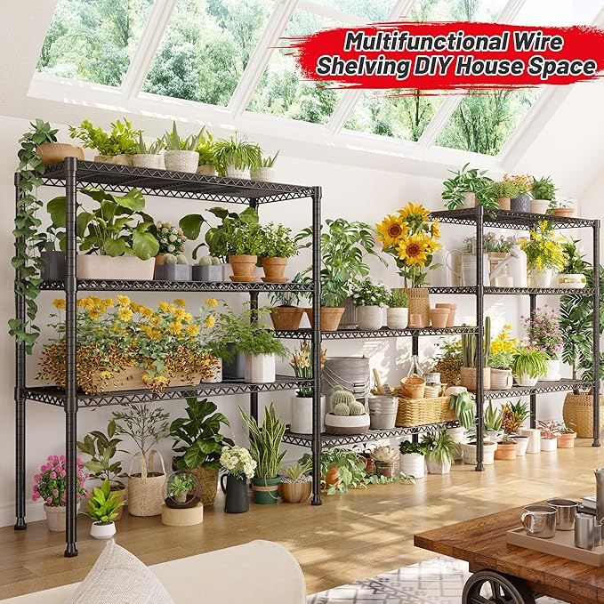 REIBII Wire Shelving Unit Storage Shelves Metal Shelves Heavy Duty Shelving Adjustable Garage Storage Wire Shelf Pantry Shelves for Bedroom Kitchen Rack 35.5''W x 14''D x 59''H