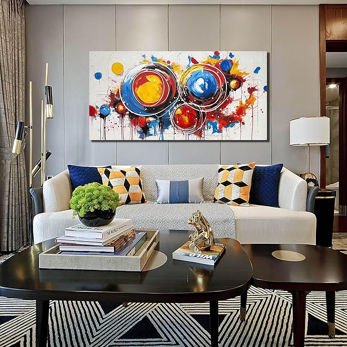 Colorful Artwork for Wall Paintings - Hand Painted Abstract Wall Art for Bedroom Home Office Decor Size 29" x 59"