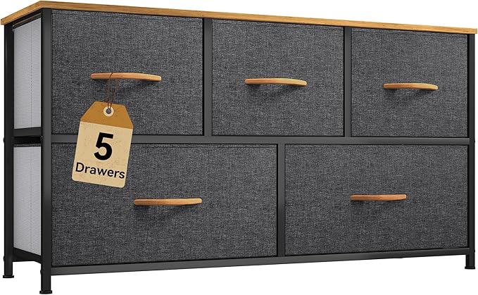 DWVO Dresser for Bedroom with 5 Drawers - Fabric Storage Tower, Long Fabric Dresser, Organizer Unit for Bedroom, Closet, Hallway