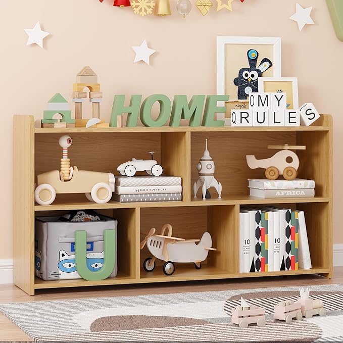 Kids Book Shelf Set of 2, 5 Cubes Storage Organizer Montessori Shelf, Wooden Kids Bookcase, Toy Storage Organizer for Children, Toddler Bookshelf Cube Shelf for Kid’s Room, Classroom