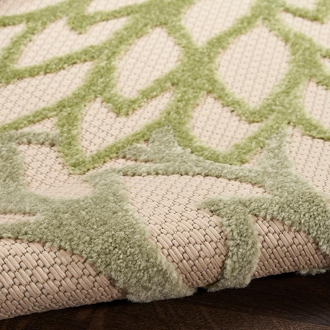 Nourison Home Aloha Indoor/Outdoor Ivory Green 7'10" x 10'6" Area Rug, Easy-Cleaning, Non Shedding, Bed Room, Living Room, Dining Room, Backyard, Patio, Deck (8x11)