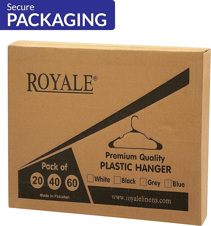 Royale Linens 20 Pack Grey Plastic Hangers for Clothes - Heavy Duty Clothes Hanger for Everyday Use - Lightweight & Space Saving Notched Plastic Hangers