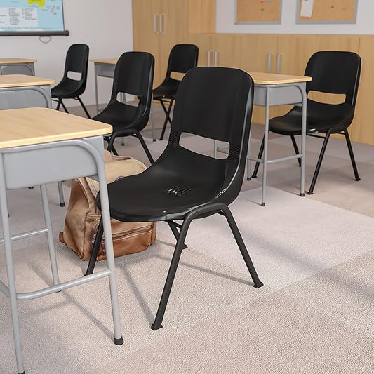 EMMA + OLIVER Black Ergonomic Shell Student Stack Chair - Classroom Chair/Office Guest Chair