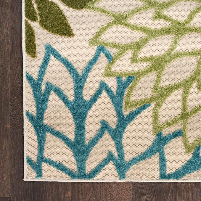 Nourison Home Aloha Indoor-Outdoor Green Multicolor 10' x 14' Area Rug, Easy Cleaning, Non Shedding, Bed Room, Living Room, Dining Room, Backyard, Patio, Deck (10x14)