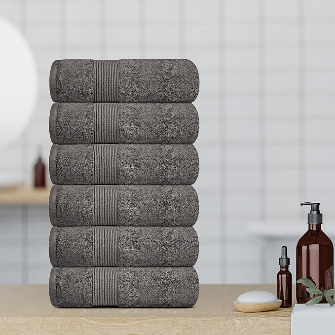 White Classic Resort Collection Soft Hand Towels | 16x27 Luxury Hotel Plush & Absorbent Cotton Hand Towel [6 Pack, Charcoal]