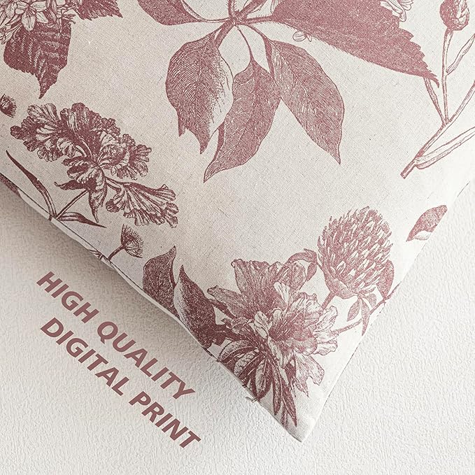 Foindtower Set of 2 Linen Floral Vintage Throw Pillow Covers Neutral Accent Decorative Cushion Covers Farmhouse Boho Home Decor for Sofa Chair Couch Bedroom Living Room Outdoor,20×20 Inch,Dark Pink
