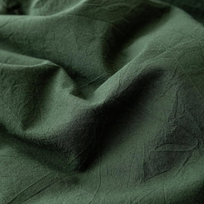 JIYUAN 100% Washed Cotton Duvet Cover Set 3 PCS Super King Plus, 1 Duvet Cover 120x120 Inches(Comforter Not Included) and 2 Pillowcases,Linen Feel Bedding Set Comfy and Breathable,Forest Green