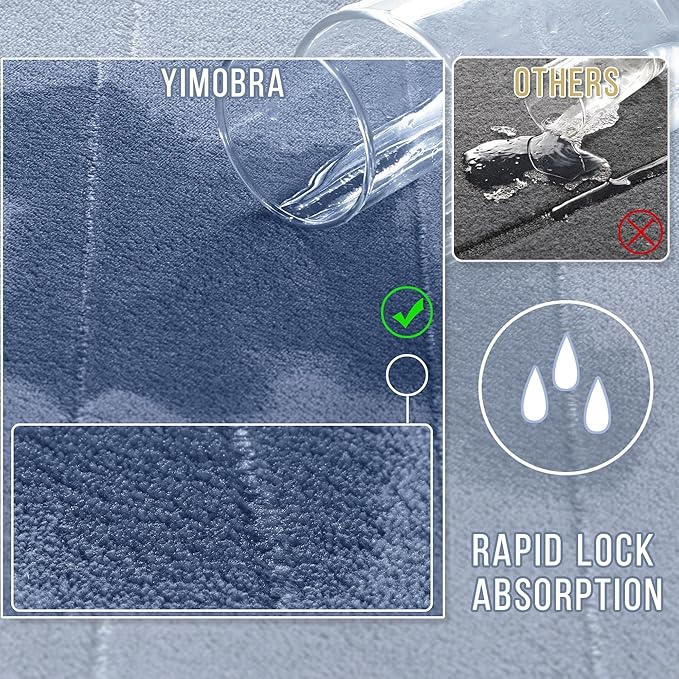 Yimobra Large Bath Mat 36"x24", Super Soft Quick Dry Memory Foam Bathroom Rug, Water Absorbent, Non Slip Backing Machine Washable for Tub Shower, Thick Comfort Support, Denim Blue