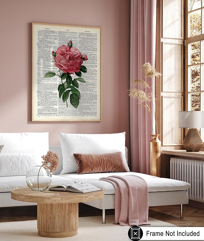Poster Master Dictionary Art Poster - Pink Roses Print - Flower Art - Floral Art - Gift for Him, Her & Florist - Minimal Decor for Living Room, Bedroom, Dorm or Flower Shop - 11x14 UNFRAMED Wall Art