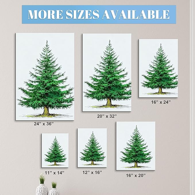 Framed Christmas Pictures Wall Decor,Vintage Pine Tree Prints,Winter Christmas Canvas Wall Art Decoration for Bedroom Bathroom Living Room Rustic Xmas Holiday Gifts (Christmas Tree 6, 16'' X 20'')