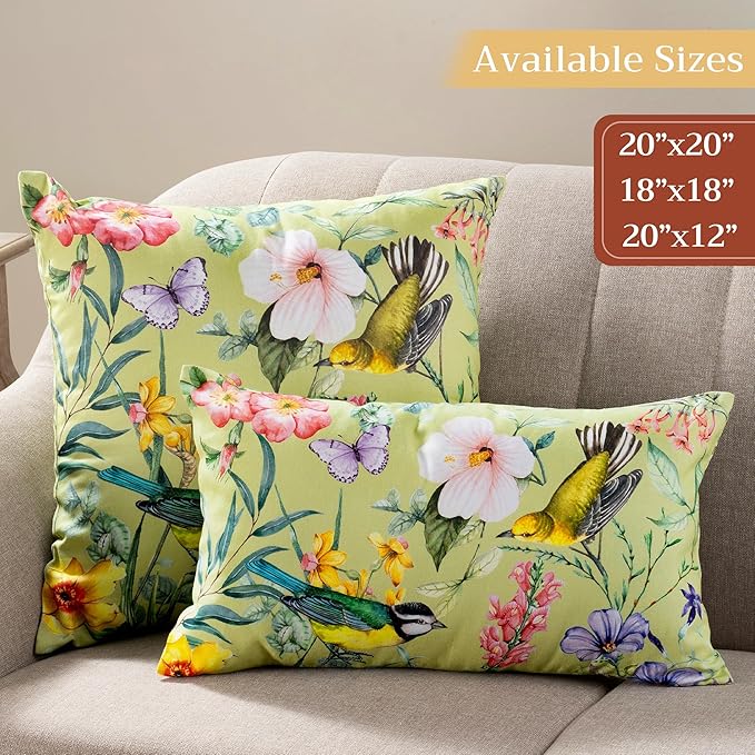 Maison d' Hermine Decorative Pillow Covers 18 x 18 Inch Square 100% Cotton Throw Pillow Covers with Invisible Zipper for Living Room Couch, Chair, Sofas, Bedroom, Home (Hesperides - Oiseaux)