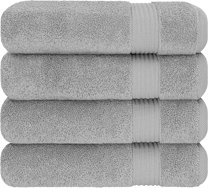Cotton Paradise 4 Piece Turkish Bath Towels for Bathroom, 100% Cotton Extra Large Soft Plush Towels Bathroom Set, Light Gray