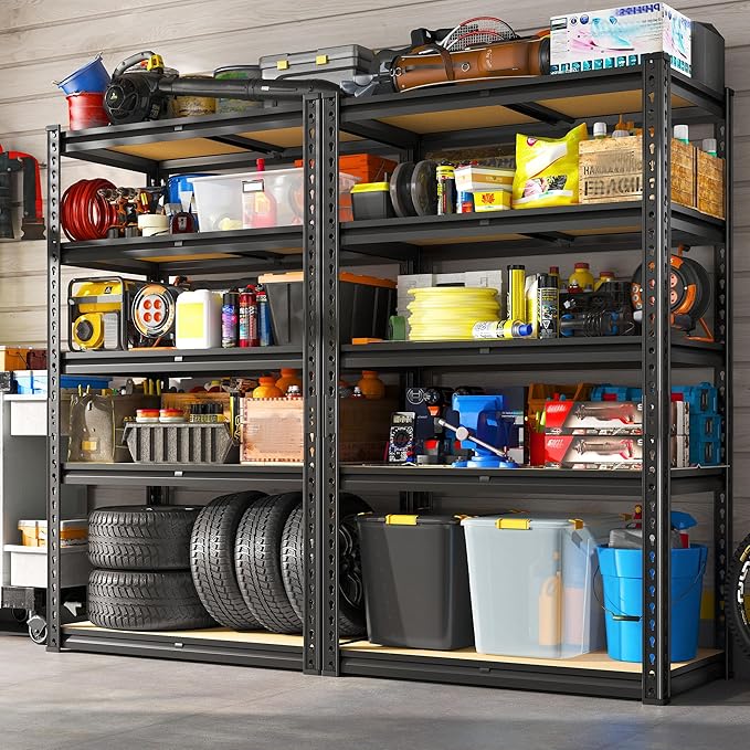 REIBII Storage Shelves 2020LBS Garage Shelving Heavy Duty 5 Tier Metal Shelving Adjustable Metal Shelf 59.8" H Pantry Shelf for Kitchen Warehouse Basement 28" W x 12" D x 59.8" H, Black