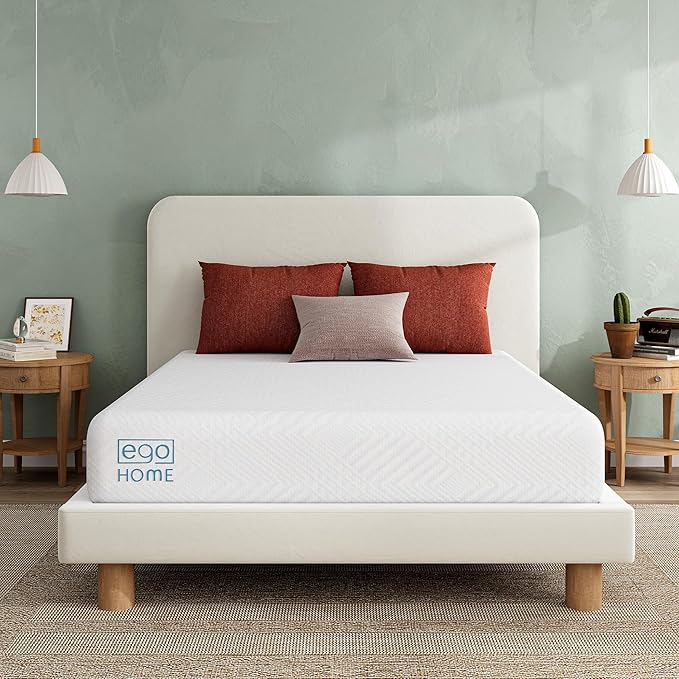 EGO White 8 Inch Queen Memory Foam Mattress, Gel Green Tea Mattress Bed in a Box, CertiPUR-US Certified, Double Mattress, 60"x80", Medium Firm