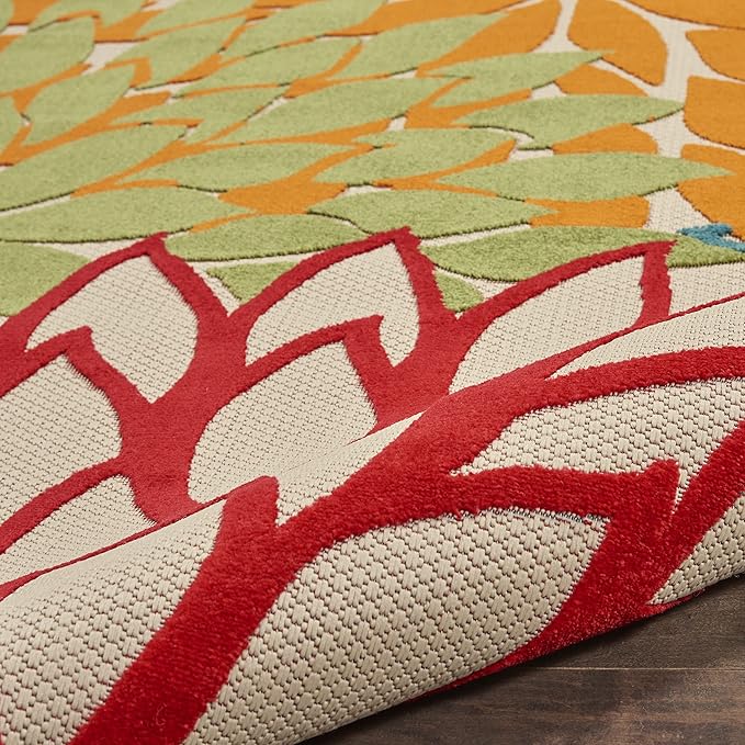 Nourison Aloha Indoor/Outdoor Green 2'8" x 4' Area Rug, Tropical, Botanical, Easy Clean, Non Shedding, Bed Room, Living Room, Dining Room, Deck, Backyard, Patio (3x4)