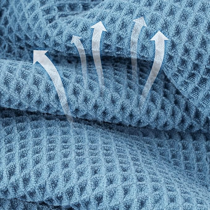 Microfiber Waffle Bath Towels, 4 Pieces, Soft, Absorbent, Fast Drying, Lint Free (Beige+Gray+Blue+White)