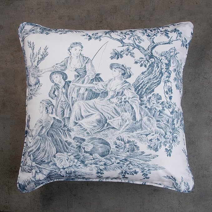 Maison d' Hermine Decorative Pillow Covers 18 x 18 Inch Square 100% Cotton Throw Pillow Covers with Invisible Zipper for Living Room Couch, Chair, Sofas, Bedroom, Home (The Miller - Blue (White))