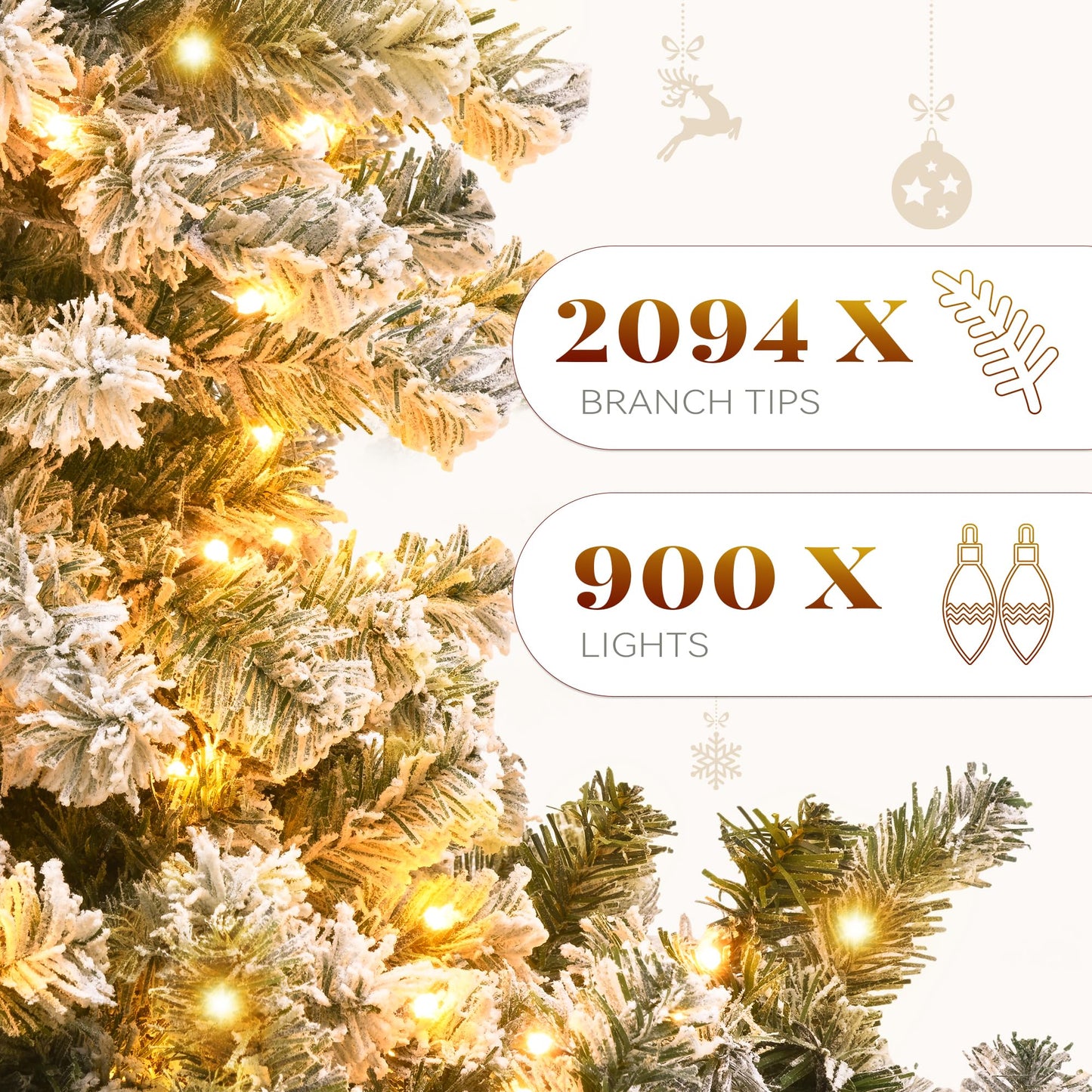 YITAHOME Prelit Snow Flocked Artificial Full Christmas Tree 9ft with Remote Control, Christmas Pine Tree with 11 Light-Modes, 2094 Branch Tips, and Foldable Base for Home, Party Decoration
