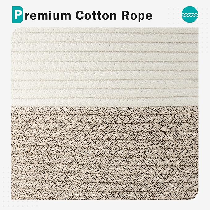Cotton Rope Laundry Basket by YOUDENOVA, 72L Woven Collapsible Laundry Hamper, Clothes Hamper with Reinforced Handles in the Laundry Room, Bedroom, Bathroom, Brown