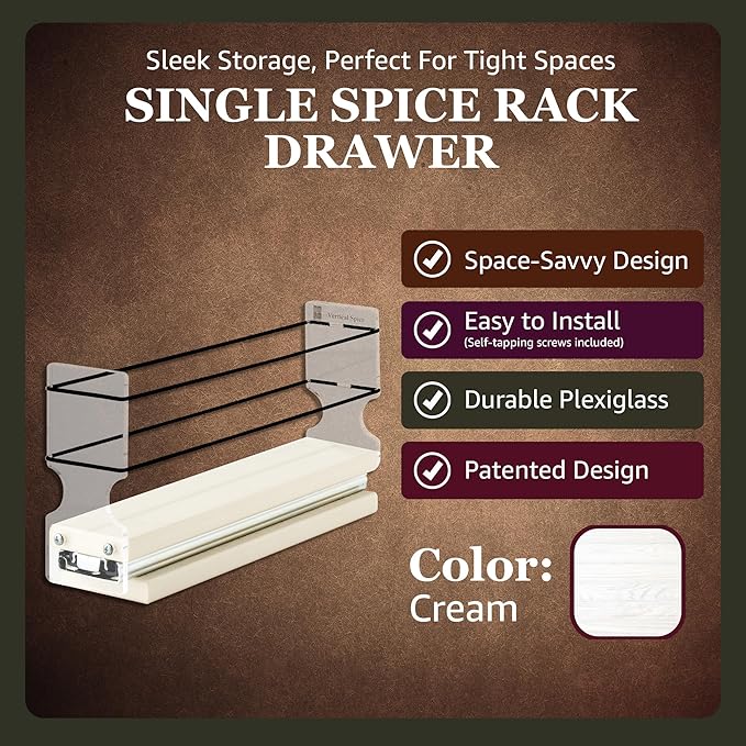 Vertical Spice Narrow Spice Rack - Sliding Spice Jars Organizer - Pantry Organizers & Storage - Slide Out Drawers for Kitchen Cabinets - Seasoning Caddy (2.3" W x 5.0" H x 10.6" D, Assembled)