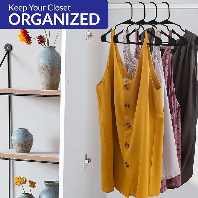 Royale Linens 40 Pack Black Plastic Hangers for Clothes - Heavy Duty Clothes Hanger for Everyday Use - Lightweight & Space Saving Notched Plastic Hangers