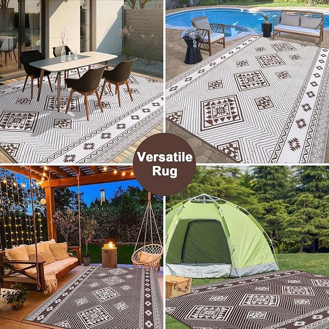 HiiARug Outdoor Rug for Patios Clearance 9'x12' Outdoor Plastic Straw Rug Waterproof Patio Camping Rug Reversible RV Mat Outdoor Area Rugs for Outdoors, RV, Patio, Backyard, Deck, Camping