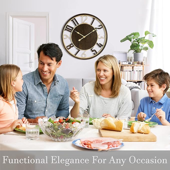 Sorbus 24-Inch Large Wall Clock – Wooden Decorative Clock for Living Room, Kitchen, Bedroom, Office – Easy to Hang Analog Wall Art (Brown)