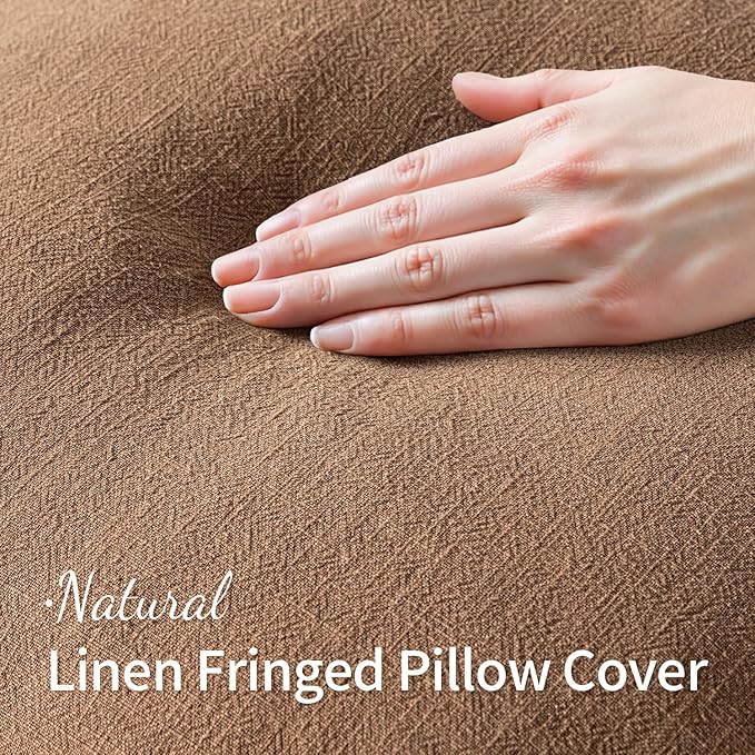 MIULEE Decorative Throw Pillow Covers Neutral Linen Fringe Throw Pillows Euro Shams Set of 2 Brown Boho Farmhouse Cushion Covers for Couch Sofa Bed Living Room Spring Home Decor 22x22 Inch