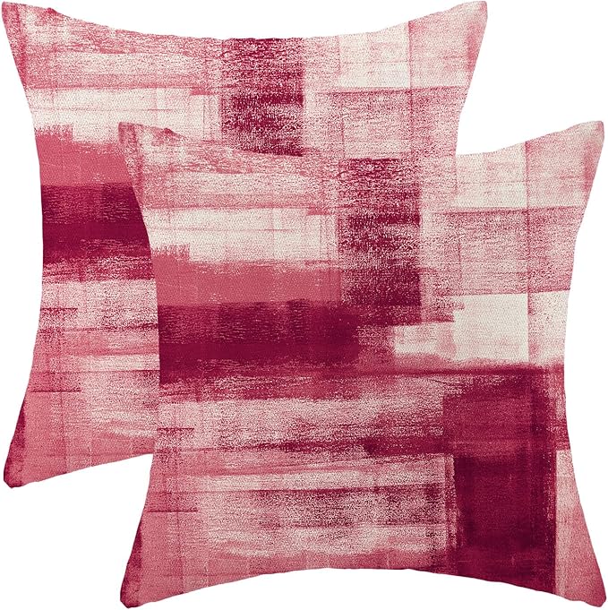 Boho Pillow Covers 18x18 Pack of 2 Hot Pink Art Painting Decorative Throw Pillow Covers Outdoor Decor Bohemian Abstract Modern Decor Pillowcase Farmhouse Linen Cushion Case for Couch Sofa