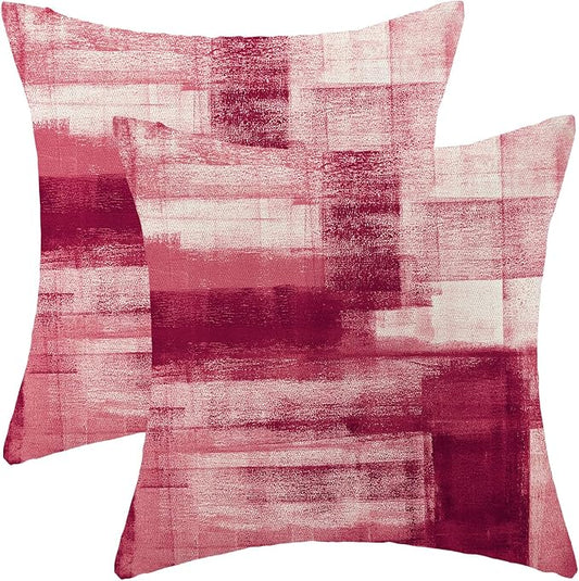Boho Pillow Covers 18x18 Pack of 2 Hot Pink Art Painting Decorative Throw Pillow Covers Outdoor Decor Bohemian Abstract Modern Decor Pillowcase Farmhouse Linen Cushion Case for Couch Sofa