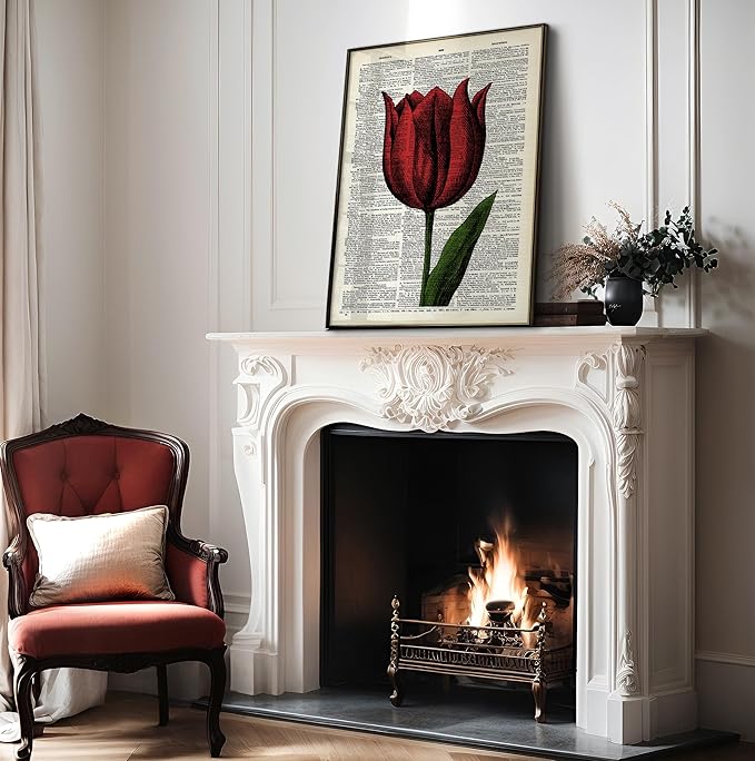 Poster Master Dictionary Art Poster - Tulip Print - Red Flower Art - Floral Art - Gift for Men, Women & Florist - Minimal Decor for Living Room, Bedroom, Dorm or Flower Shop, 24x32 Unframed Wall Art