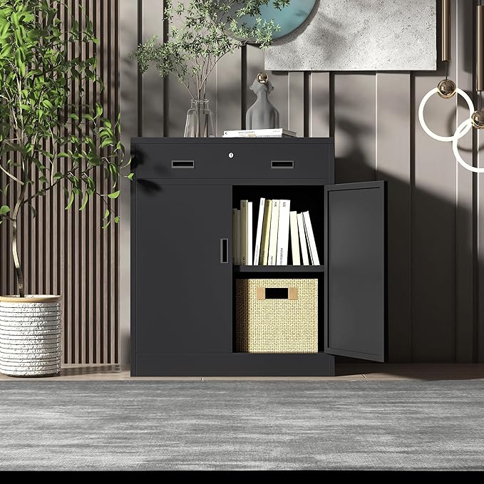Storage Cabinet, 36 Inch Tall Metal Storage Cabinet with Doors and Shelves, Metal Cabinet with Drawers, Pantry Cabinets for Kitchen Storage, Garage Cabinet for Living, Dining Room.
