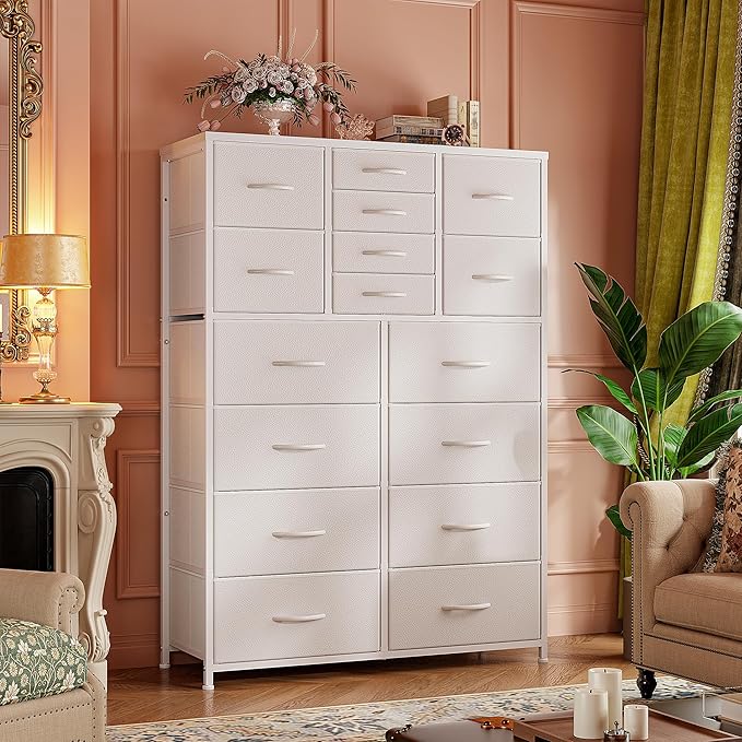 57“H Tall Dresser for Bedroom with 16 Drawers,Dressers & Chests of Drawers for Bedroom,Large White Dresser for Closet,Sturdy Metal Frame & Wood Top,Entryway, Hallway