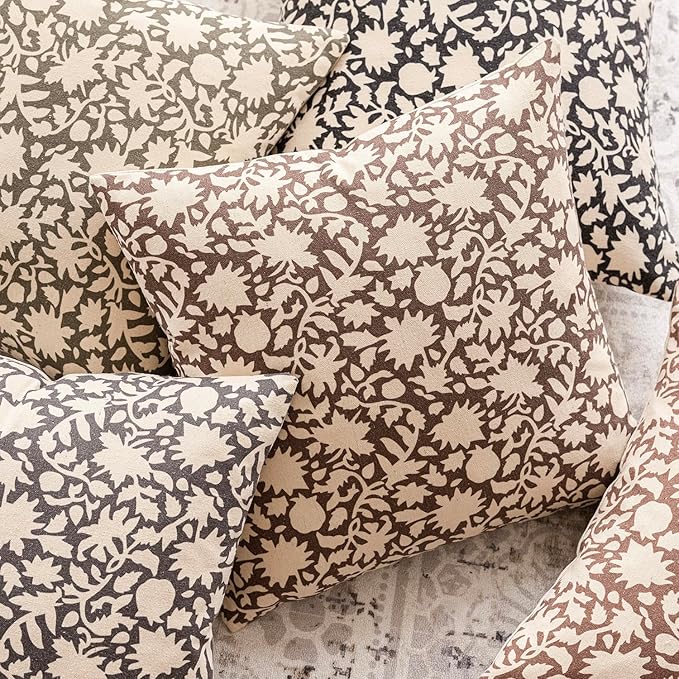 Foindtower Set of 2 Decorative Neutral Floral Throw Pillow Covers Accent Farmhouse Cushion Covers Boho Vintage Pillowcase for Couch Sofa Bedroom Living Room Home Decor Outdoor,24×24 Inch,Brown