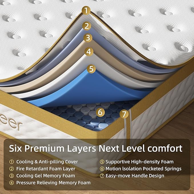Cooling Gel King Size Mattress 10 Inch Hybrid King Mattress in a Box with Pocketed Springs Memory Foam for Back Pain & Pressure Relief with CertiPUR-US Certified Foam
