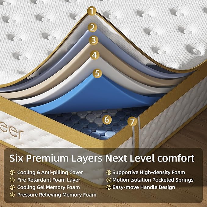 Cooling Gel Queen Size Mattress 10 Inch Hybrid Queen Mattress in a Box with Pocketed Springs Memory Foam for Back Pain & Pressure Relief with CertiPUR-US Certified Foam