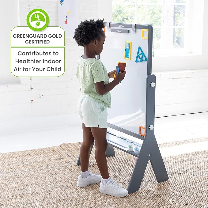 Little Partners Contempo Art Toddler Easel, Two-Sided Paint Station for Kids with XL Surface, Chalk Board, Magnetic Dry Erase Board, Paper Holder, Paint Containers (White/Black Board, Earl Grey)