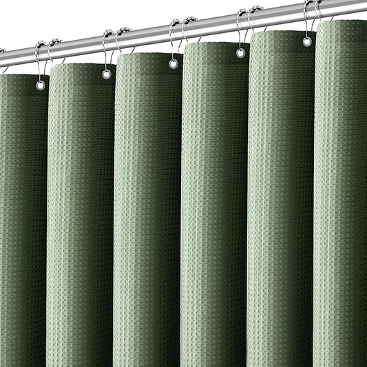 60 inch Waffle Shower Curtain - Heavy Duty Thick Fabric Green Shower Curtains for Bathroom, Weighted Hotel Spa Luxury Water Repellent Cloth Bath Curtain with 10 Hooks, 60Wx72H Sage Green