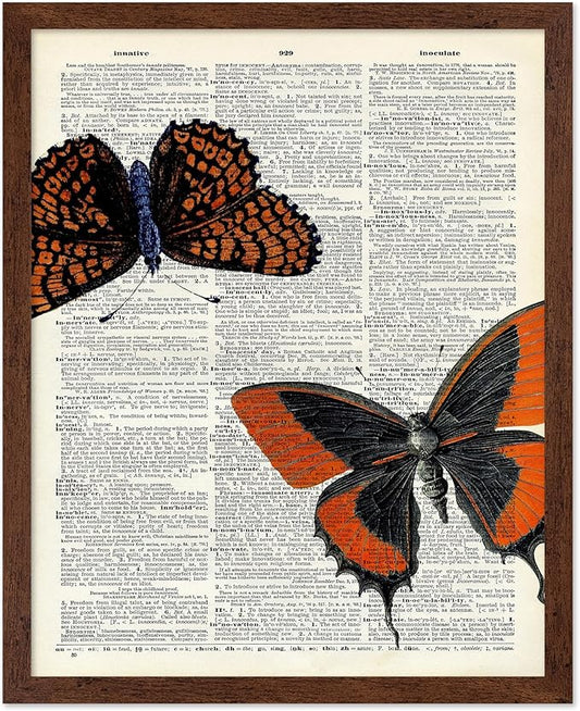 Poster Master Dictionary Art Poster - Butterflies Print - Moth Art - Butterfly Art - Insect Art - Gift for Men, Women & Animal Lover - Chic Decor for Living Room or Bedroom, 8x10 Brown Framed