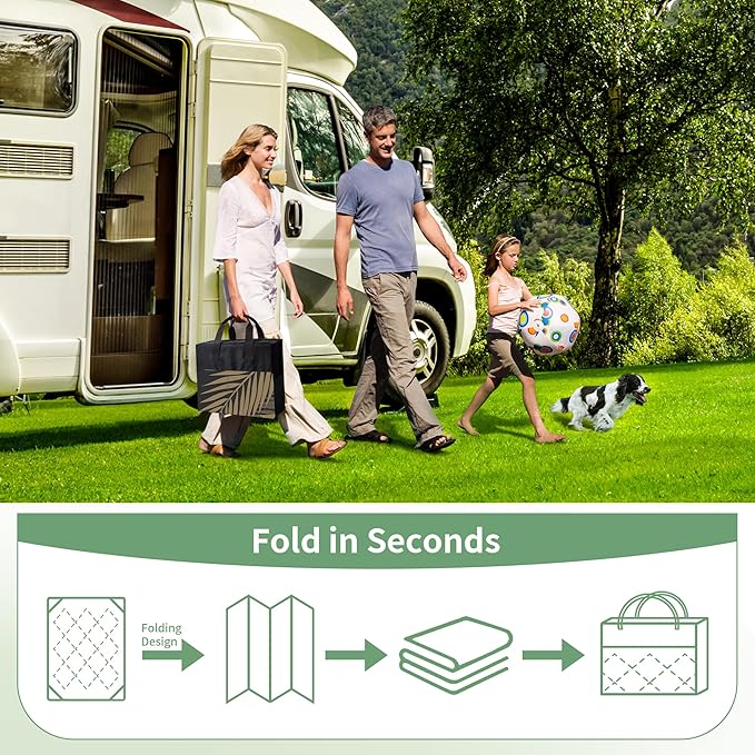GENIMO Outdoor Rug 10' x 10' Waterproof for Patios Clearance, Reversible Outdoor Plastic Straw Camping Rug Carpet, Large Area Rugs Mats for RV, Camper, Deck, Balcony, Porch, Beach, Picnic, Black&Brown