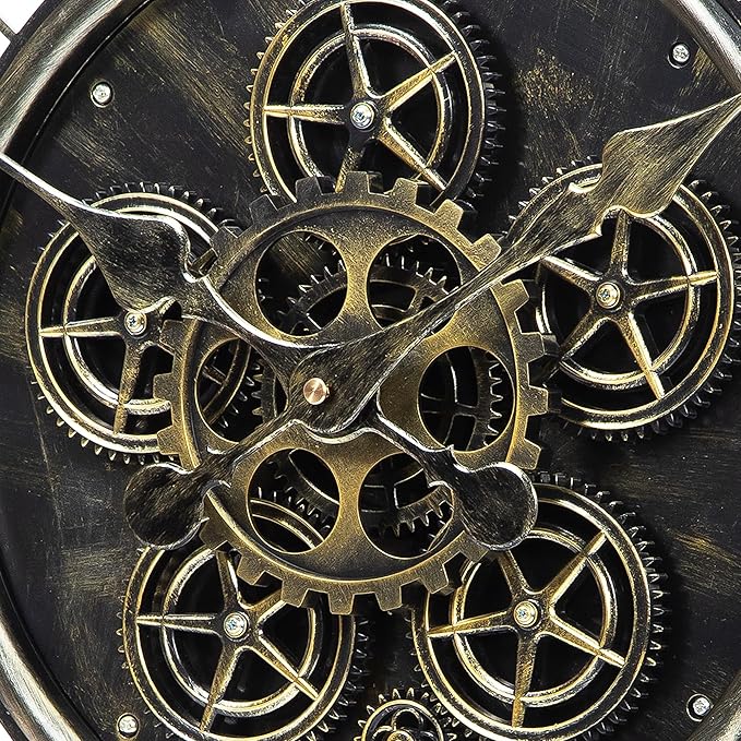Moving Gear Large Wall Clock 30inch/76cm Bronze, Decorative Wall Clocks for Living Room, Unique Farmhouse Steampunk Metal Wall Clock Decor, Office Wall Clocks