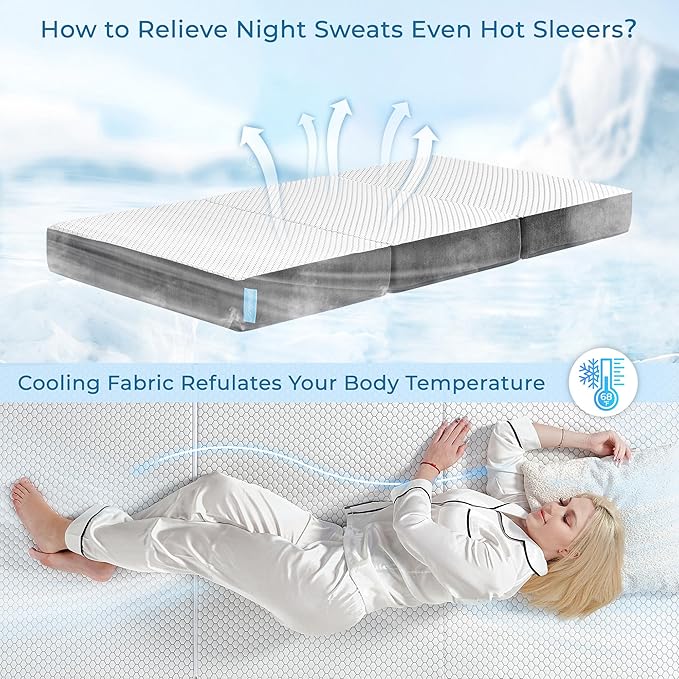 Odorless Foldable Mattress Twin Size 75" x 38" x 6", 6 Inch Folding Foam Mattress with Storage Bag, Trifold Memory Foam Mattress for RV, Guest Bed