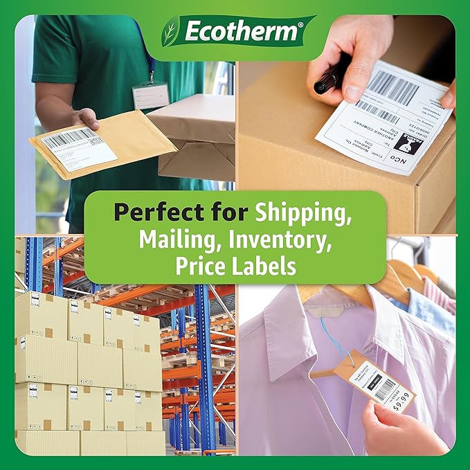 3.5" x 1" Thermal Labels | 4 Rolls | 5360 Labels | fits Zebra, Munbyn, Rollo, Godex, Arkscan, iDPRT, Offnova Thermal Label Printers and More | Blank White Adhesive Stickers by Ecotherm