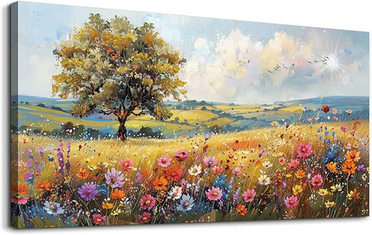 hyidecorart Large Wall Art For Living Room Canvas Wall Decor For Bedroom Office Decor Field Wall Paintings Flower Scenery Watercolour Wall Pictures Artwork Modern Aesthetic Room Home Decorations