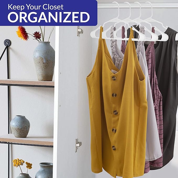 Royale Linens 20 Pack White Plastic Hangers for Clothes - Heavy Duty Clothes Hanger for Everyday Use - Lightweight & Space Saving Notched Plastic Hangers