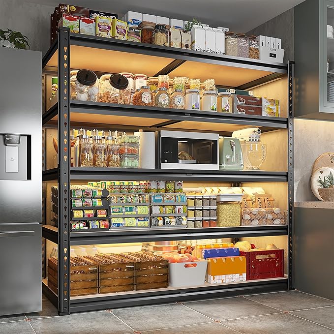 REIBII 2500LBS Garage Shelving 72''H Storage Shelves 40" W Metal Shelving 5 Tier Metal Shelves Adjustable Pantry Shelf for Closet Pantry Basement Kitchen Warehouse 72" H x 40" W x 20" D