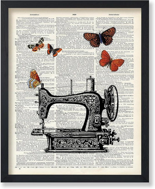 Poster Master Dictionary Art Poster - Sewing Machine Print - Sewing Art - Butterfly Art - Gift for Men, Women & Dressmaker - Chic Decor for Living Room, Bedroom or Office, 24x32 Unframed Wall Art