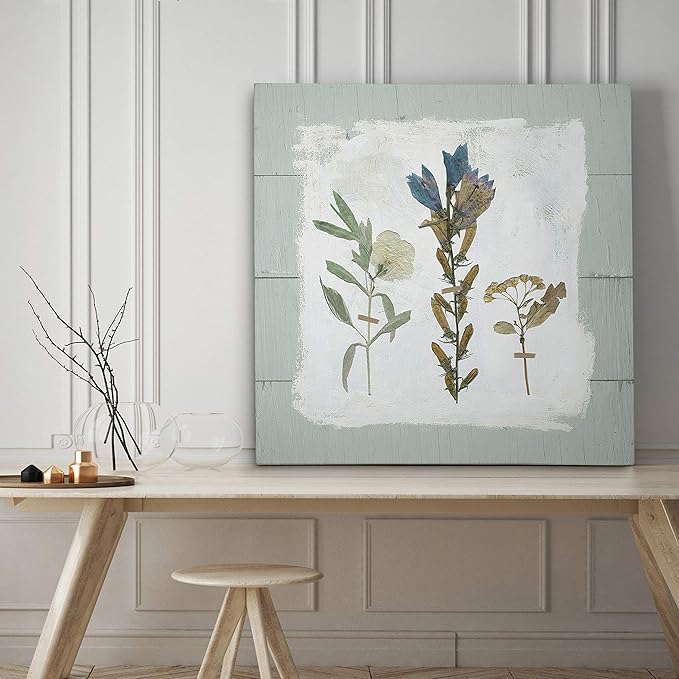 Wexford Home Pressed Flowers on Shiplap Gallery Wrapped Canvas Wall Art, 10x10, 18762-10x10