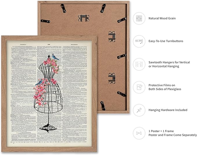 Poster Master Mannequin Print - Fashion Poster - Dictionary Art - Floral Gift for Men, Women & Dressmaker - Sewing & Flower Art - Chic Wall Decor for Living Room, Dorm or Office - 8x10 Beige Framed